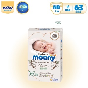 Tã dán Moony Natural Newborn NB63 - 63 miếng (cho bé dưới 5kg)