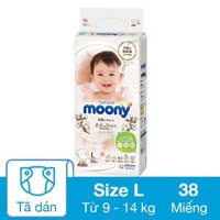 Tã dán Moony Natural size L 38 miếng (9 - 14 kg)