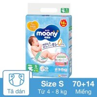 Tã dán Moony size S 70 + 14 miếng (4 - 8 kg)