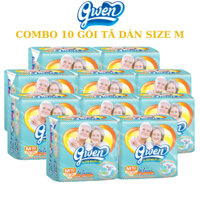 Tã dán người lớn Gwen size M bỉm dán người già siêu thấm hút khô thoáng chống hăm khử mùi(10 gói)