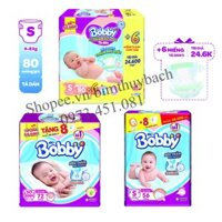 Tã dán sơ sinh Bobby XS72, S56, S80 mới