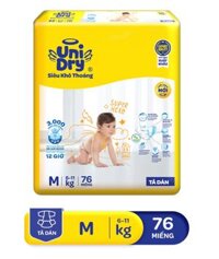 Tã dán UniDry Siêu khô thoáng gói Super Jumbo mới size M76/L68/XL62