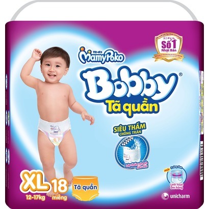 Tã quần Bobby size XL 18 - 18 miếng , trẻ từ 12 - 17 kg