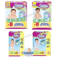 Tã Quần Bobby Siêu Thoáng M60,L52,XL48,XXL44, M76/L68/XL62/XXL56 mẫu mới tặng 8 miếng