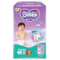 Tã quần Bobby size L 36 + 2 miếng (9 – 14 kg) – Giao bao bì ngẫu nhiên, hàng tặng kèm miếng tùy đợt