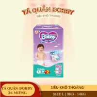 Tã Quần Bobby Size L 36 Miếng / 68 Miếng - Siêu Khô Thoáng - An Toàn Cho Da Bé - Dành Cho Bé Từ 9-14kg