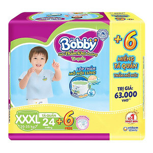 Tã quần Bobby size XXXL 24 miếng cho trẻ 20-35Kg