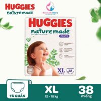 Tã Quần Cao Cấp HUGGIES Platinum Nature Made Size XL 38 Miếng Lớp Bề Mặt Thiên Nhiên Mềm Mịn, An Toàn, Chống Tràn