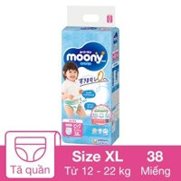 Tã quần cho bé gái Moony man size XL 38 miếng (12 - 22 kg)