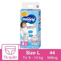 Tã quần cho bé gái Moony size L 44 miếng (9 - 14 kg) - Giao bao bì ngẫu nhiên