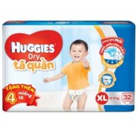 Tã quần Huggies Dry Pants Jumbo XL32 (12 - 17kg) + Tặng 4 miếng /gói