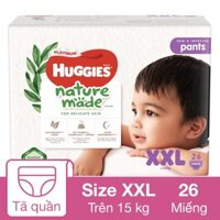 Tã quần Huggies Platinum nature made siêu cao cấp size XXL 26 miếng (Trên 15 kg)