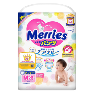 Tã quần Merries size M58 miếng (trẻ từ 6 - 11kg)