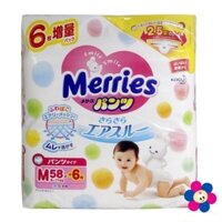 Tã Quần Merries Nhật Bản Nội Địa thêm miếng - Size M58+6 Miếng