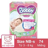 Tã quần mở một bên Bobby size NB-s 74 miếng (3 - 8 kg)