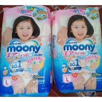 Tã quần Moony  bé gái size L ( 9-14kg ). Tã dán size M ( 6-11kg )