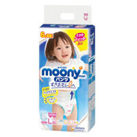 Tã quần Moony (L - bé gái, 44 miếng) + 6 miếng