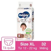 Tã quần Moony Natural size XL 32 miếng (12 - 22 kg)