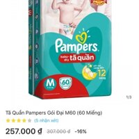 Tã quần pampers size m bịch 60 miếng