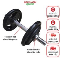 Tạ tay tháo lắp 30kg (1 tay) đòn tạ tay phi 28 mạ kẽm bánh tạ gang loại 1 lỗ phi 30 - KIMTHANH SPORT