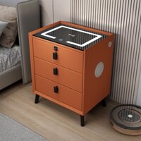 Tab Gỗ đầu giường 3 ngăn bọc da có đèn LED cảm ứng và sạc không dây,khoá vân tay, loa nghe nhạc,cổng USB
