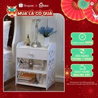 Tab tủ, kệ đầu giường có ngăn kéo hoạ tiết chữ x màu trăng sang trọng NamPhongCNC