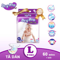 Tã/bỉm dán Dry-Pro siêu mềm nhập khẩu Malaysia size L60 (9kg - 13kg)