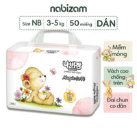 TãBỉm Dán NABIZAM Magic Soft Cao Cấp Từ Sợi Bông Được Tuyển Chọn An Toàn Cho Bé Size NB Cho Bé Từ 3-5kg, 50 MiếngBịch