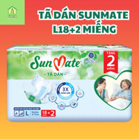 Tã/bỉm dán người lớn SunMate mẫu mới size L18+2 gói lớn tiết kiệm