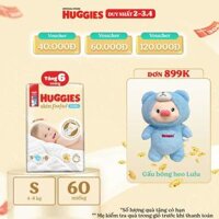 Tã/bỉm dán sơ sinh Huggies Skin Perfect S 54+6 miếng với 2 vùng thấm giảm kích ứng da