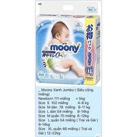 Tã/Bỉm MOONY SIÊU CỘNG Nb111/ S102/ M78/ M70 quần  L54 boy/ gỉrl / XL46 boy/girl