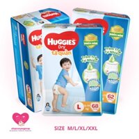 Tã/Bỉm quần HUGGIES DRY PANTS SUPER JUMBO Tràm Trà Tự Nhiên - Size M76/L68/XL60/XXL56