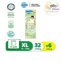Tã/Bỉm quần Molfix thiên nhiên (Size XL dành cho bé 12-17kg, 32 Miếng + 6 Miếng)
