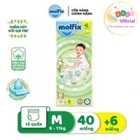 Tã/Bỉm quần Molfix thiên nhiên (Size M dành cho bé 6-11kg, 40 Miếng + 6 Miếng)