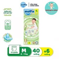 Tã/Bỉm quần Molfix thiên nhiên (Size M dành cho bé 6-11kg, 40 Miếng + 6 Miếng)