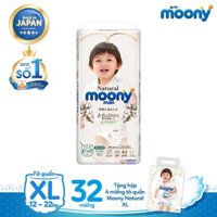 Tã/Bỉm Quần Moony Natural nội địa Nhật Bông Organic Size XL32
