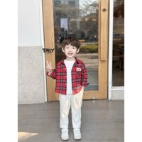 [TABY] Áo sơ mi kẻ phối túi phong cách, chất liệu vải sơ mi thô mềm mại, tone màu HQ cho bé 8-30kg TB833