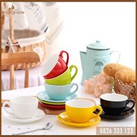 Tách Cafe Capuchino Kèm Đĩa - 220ml Dáng Lùn Nhiều Màu Gốm Sứ Cao Cấp