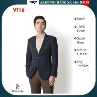 (Tag 14950k) Áo blazer VT16 Tiger king màu xanh than vải linen