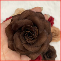 Tag Hoa Hồng Lớn Cài Áo, Kiểu Cài Áo Hoa Có Ghim, Có Trâm Cài Áo Váy Màu Nâu Đậm, màu da, Đỏ  - Kích Thước 8-9 CM CH002 - NÂU ĐẬM - GHIM CÀI