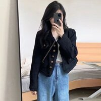 Tai Đầu Mùa Xuân Áo Khoác Đen Nữ Xuân Thu 2024 Phong Cách Mới Pháp Nữ Sang Trọng Nhỏ Ngắn Top