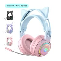 Tai hươu / Tai nghe màu hồng mèo dễ thương Tai nghe Hifi không dây RGB Tai nghe chơi game Bluetooth âm thanh nổi cho bé gái có Mic có thể tháo rời cho điện thoại