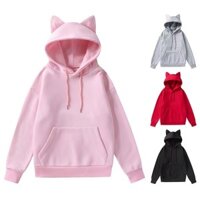 Tai mèo (Bánh mì hình tai mèo hấp) Áo thun dài tay có mũ trùm đầu dành cho nam và nữ Street Hip Hop Áo Hoodie dễ thương