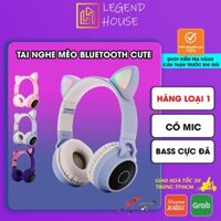 Tai Nghe Bluetooth Chụp Tai Mèo Có Mic Loại Tốt, Tai Nghe Mèo Âm Bass Mạnh Mẽ Có Led Dung Lượng Pin Khủng 400mAh