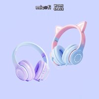Tai Nghe Bluetooth Micofi Không Dây, Chụp Tai Gaming PC Mèo, Headphone Bluetooth 5.3 Điện Thoại Có Mic Laptop Êm Đèn LED