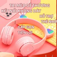 Tai Nghe Bluetooth P47M, HìnhTai Mèo Dễ Thương Có Mic đàm thoại tương thích với các thiết bị điện thoại và laptop cựcXịn