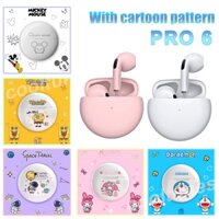 Tai Nghe Bluetooth Pro 6 Tws 5.4 Stereo Wireless Mini Headphone Với họa tiết hoạt hình dễ thương