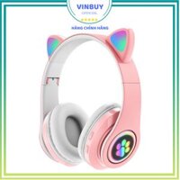 Tai Nghe Bluetooth Tai Mèo Phát Sáng VinBuy, Tai Nghe Không Dây, Tai Nghe Chụp Tai, Tai Nghe Mèo Có Mic, Đèn LED Và Âm Bass Mạnh Mẽ - Chính Hãng - Màu Hồng