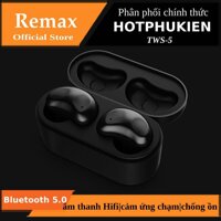 Tai nghe Bluetooth thể thao Remax TWS-5 Airpuds điều khiển cảm ứng (bluetooth 5.0 chống ồn gọi thoại kép hiệu suất âm thanh lớn tặng kèm hộp sạc)(Bảo hành 03 tháng 1 đổi 1) - Phân phối bởi Hotphukien [bonus]