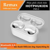 Tai nghe Bluetooth thể thao Remax TWS-5 Airpuds điều khiển cảm ứng (bluetooth 5.0 chống ồn gọi thoại kép hiệu suất âm thanh lớn tặng kèm hộp sạc)(Bảo hành 03 tháng 1 đổi 1) - Phân phối bởi Hotphukien [bonus]